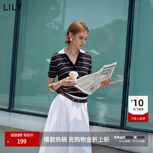 针织衫 条纹V领上衣休闲通勤高智感穿搭短袖 LILY2026早秋新款 女装