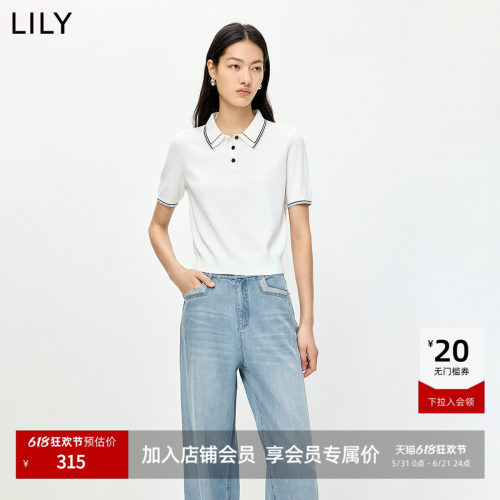 LILY通勤针织衫撞色短袖简约毛衣