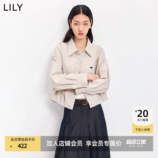 LILY2026春新款女装复古翻领可拆卸蝴蝶结装饰长袖衬衫式外套短款