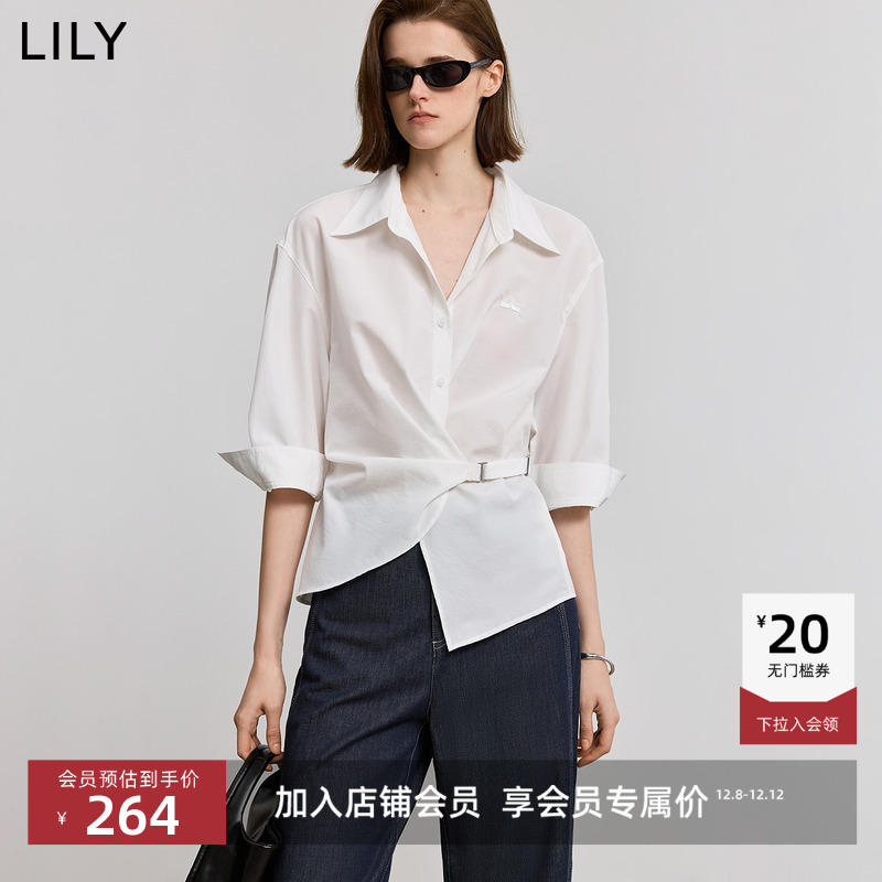 LILY通勤设计感百搭七分袖衬衫
