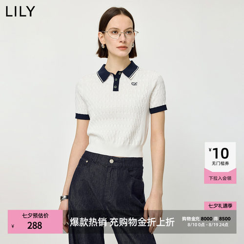 LILY通勤撞色短袖新款休闲针织衫
