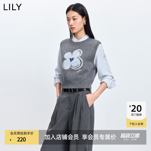 LILY幸运花格雷系灰色针织马甲