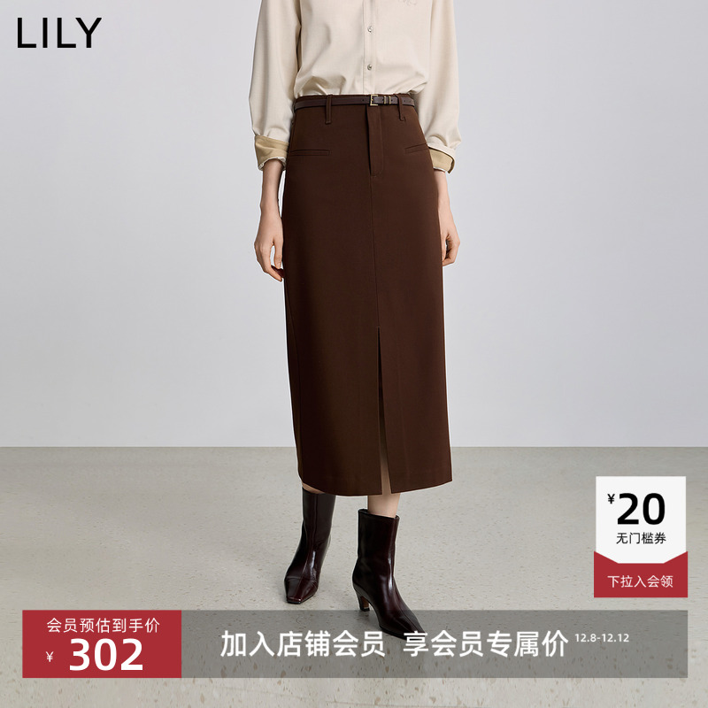 LILY磨毛开叉复古筒裙通勤半身裙
