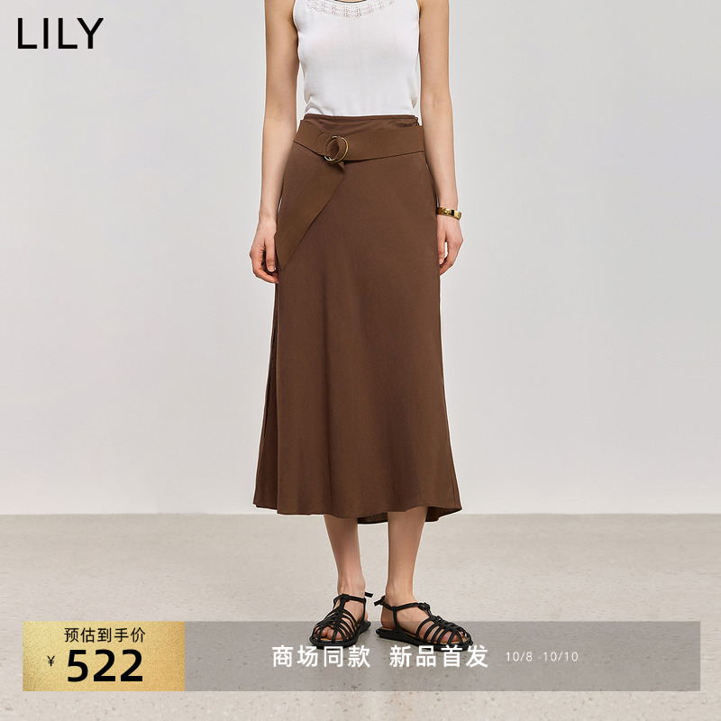 LILY复古新款开叉斜裁半身裙