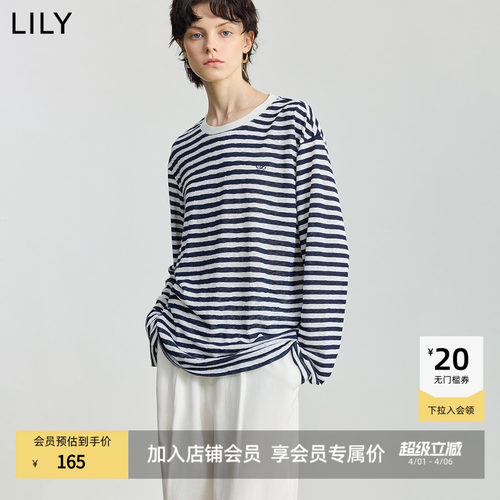 LILY通勤百搭撞色条纹简约T恤