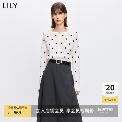 LILY混纺薄款波点复古针织开衫