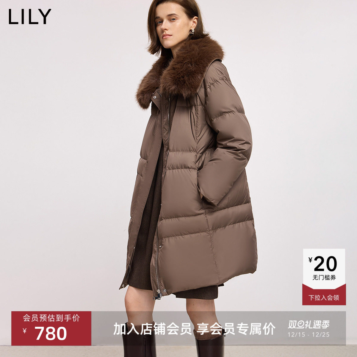 LILY鸭绒被通勤可拆卸复古羽绒服