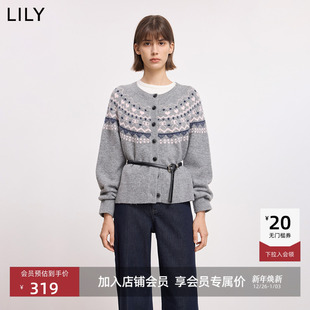 外套女 雷系费尔岛提花含羊毛圆领针织开衫 LILY2025冬新款 学院风格
