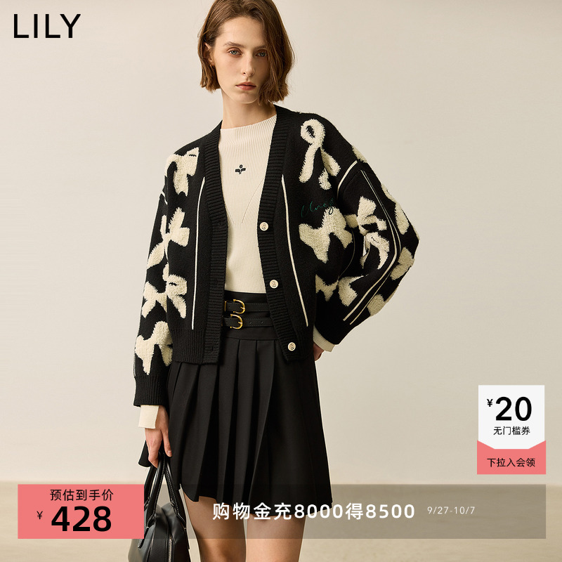 撞色蝴蝶结廓形LILY短款针织开衫