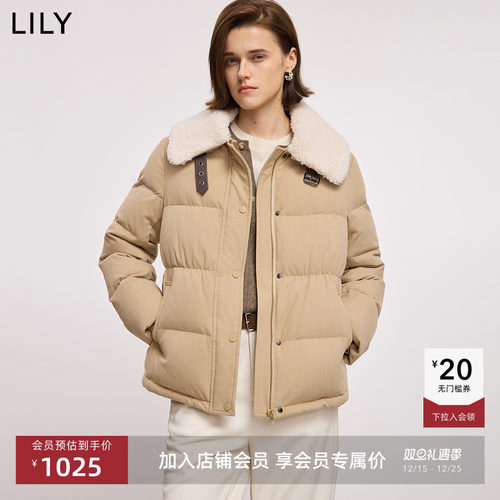LILY通勤鸭绒百搭毛绒翻领羽绒服