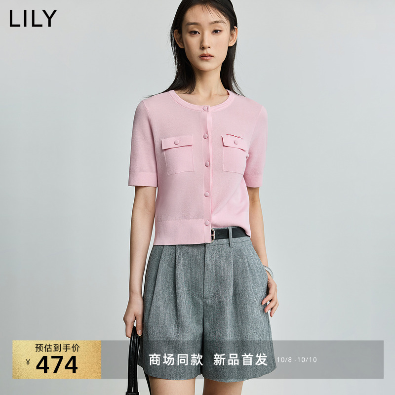 LILY小香风短袖女装圆领针织开衫