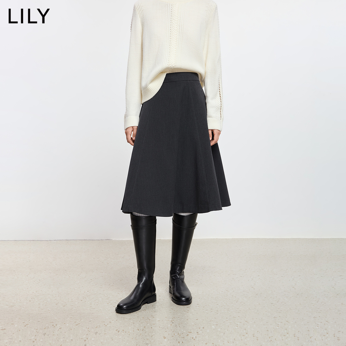 【商场同款】LILY2025冬新款格雷系气质休闲通勤灰色A字半身裙女