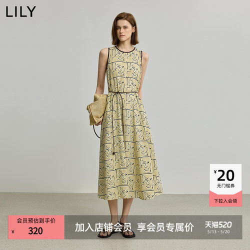 LILY莱赛尔亚麻无袖印花连衣裙