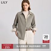 双面磨毛法兰绒翻领宽松休闲通勤纯色衬衫 LILY2025冬新款 女装 外套