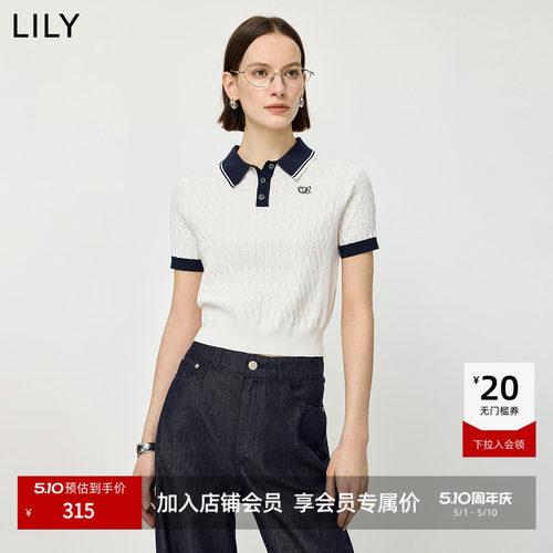 LILY通勤撞色短袖新款休闲针织衫