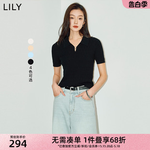 打底衫 显瘦短袖 复古通勤款 LILY2024夏新款 女 时尚 毛针织衫 修身 女装