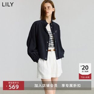 女装 LILY2025秋新款 莱赛尔混纺复古通勤夹克外套短款 商场同款
