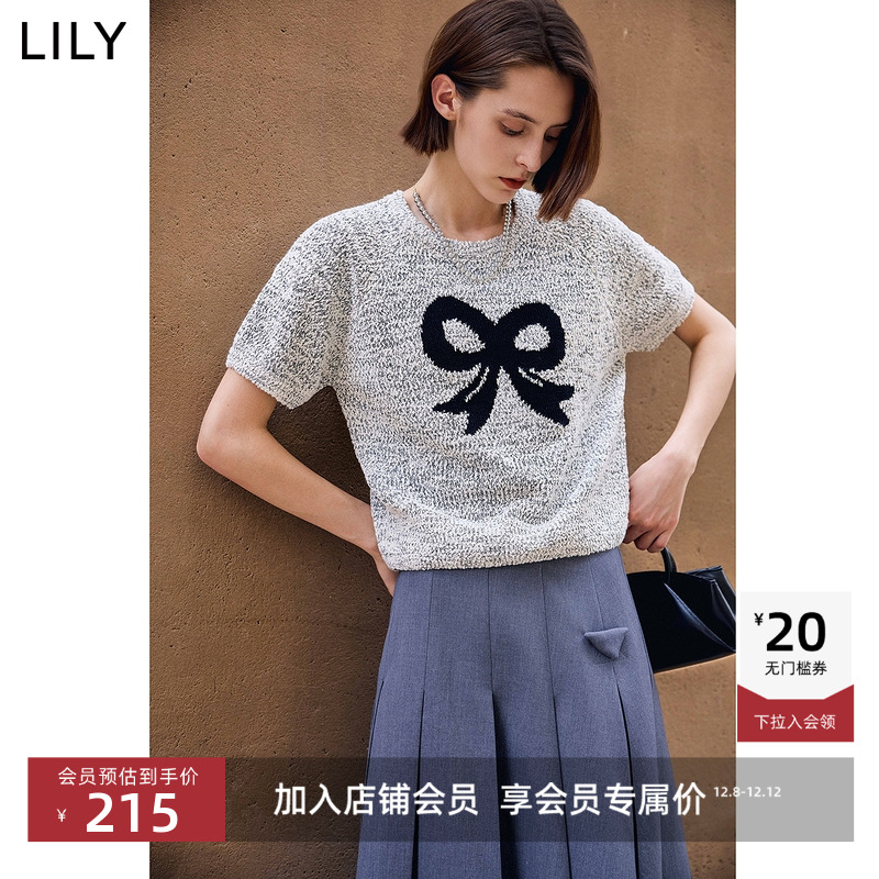 LILY减龄蝴蝶结短袖通勤针织衫