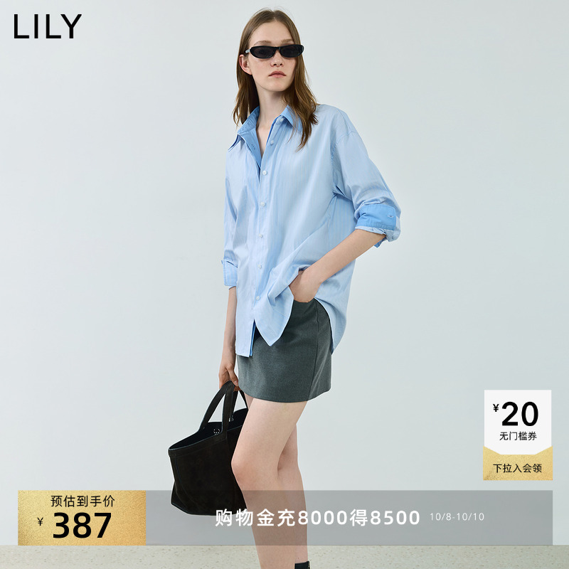LILY通勤学院风撞色假两件外套