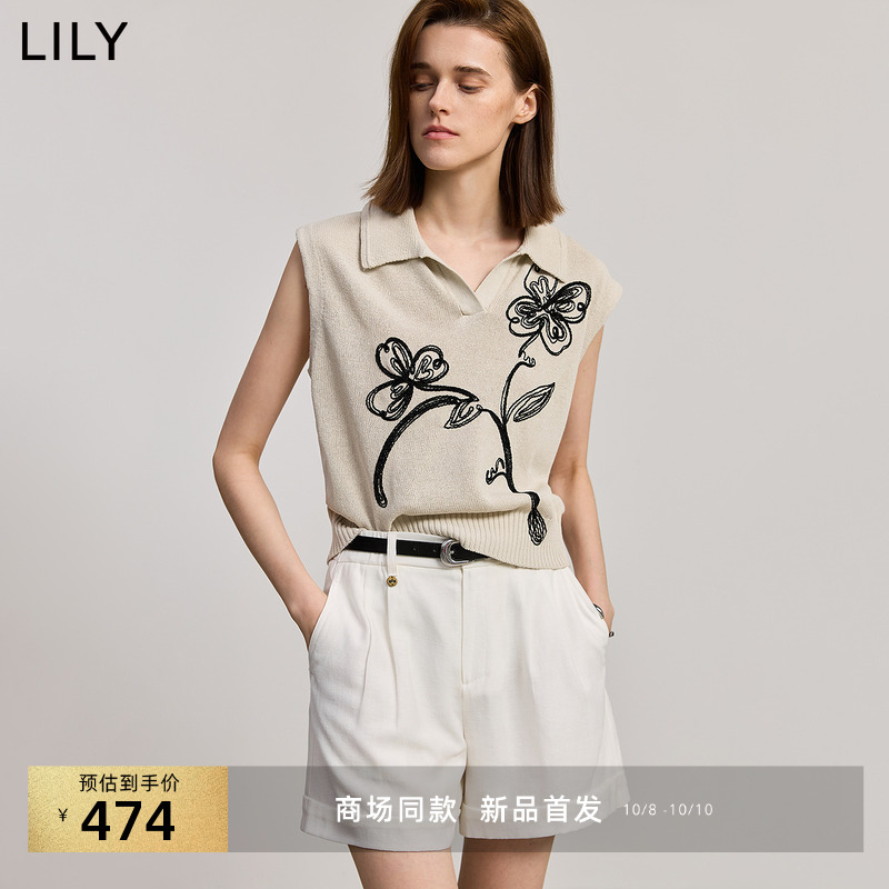 LILY撞色女装新款刺绣马甲针织衫