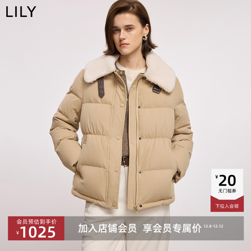 LILY通勤鸭绒百搭毛绒翻领羽绒服