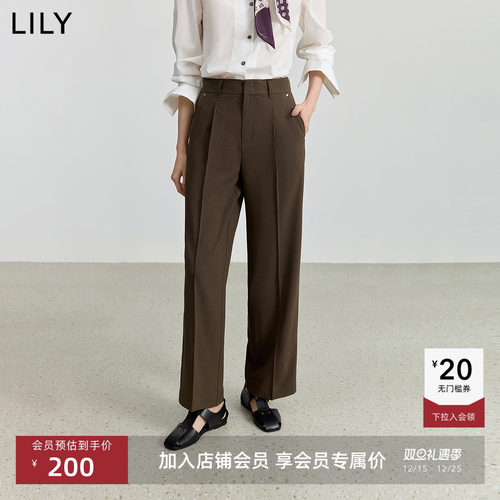 LILY通勤中腰休闲复古直筒裤