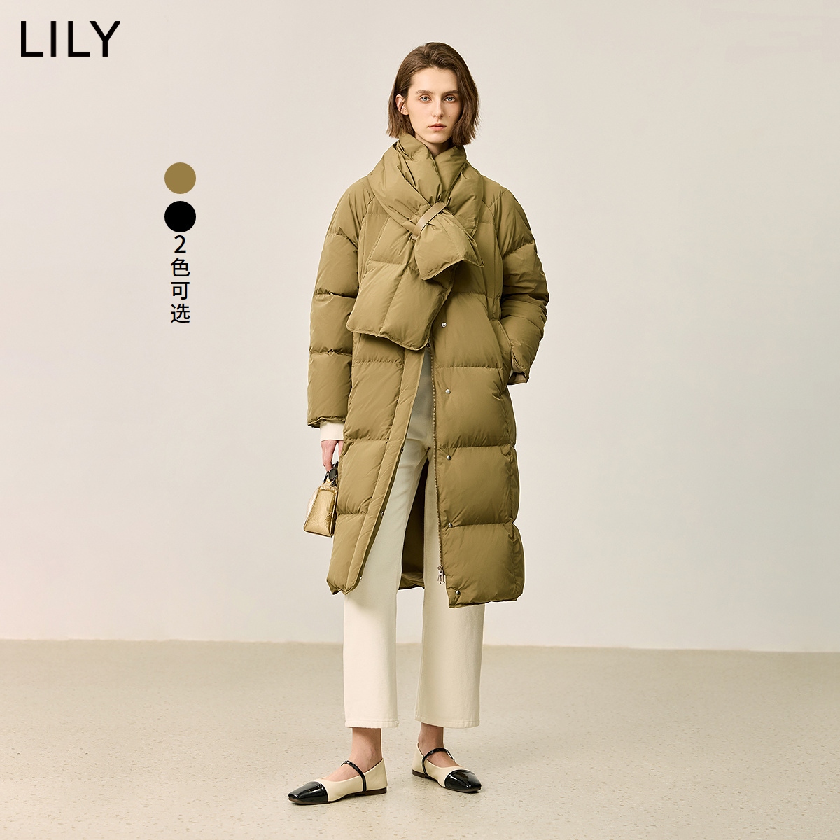 【商场同款】LILY2024冬新款女装面包围巾领被子款鸭绒羽绒服外套