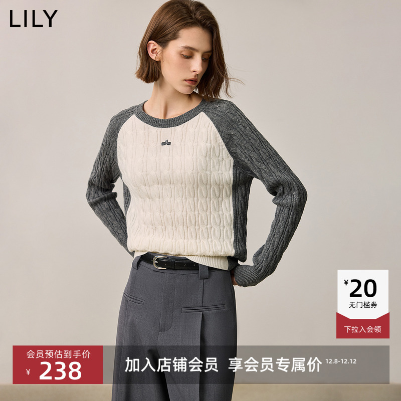 LILY格雷系绵羊毛插肩袖毛衣