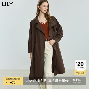 LILY2025新款女装复古立领腰带收腰休闲气质通勤风衣外套中长款