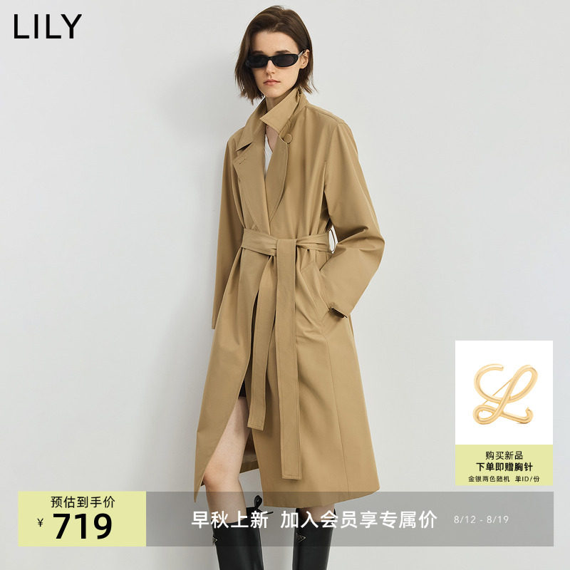 LILY2025秋新款复古设计感西装领宽松休闲气质职业通勤风衣外套女