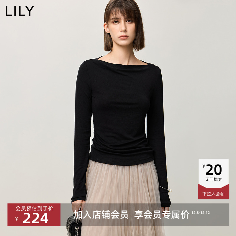 LILY混纺绵羊毛莱赛一字肩T恤