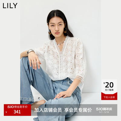 LILY蕾丝套头莱赛尔七分袖雪纺衫