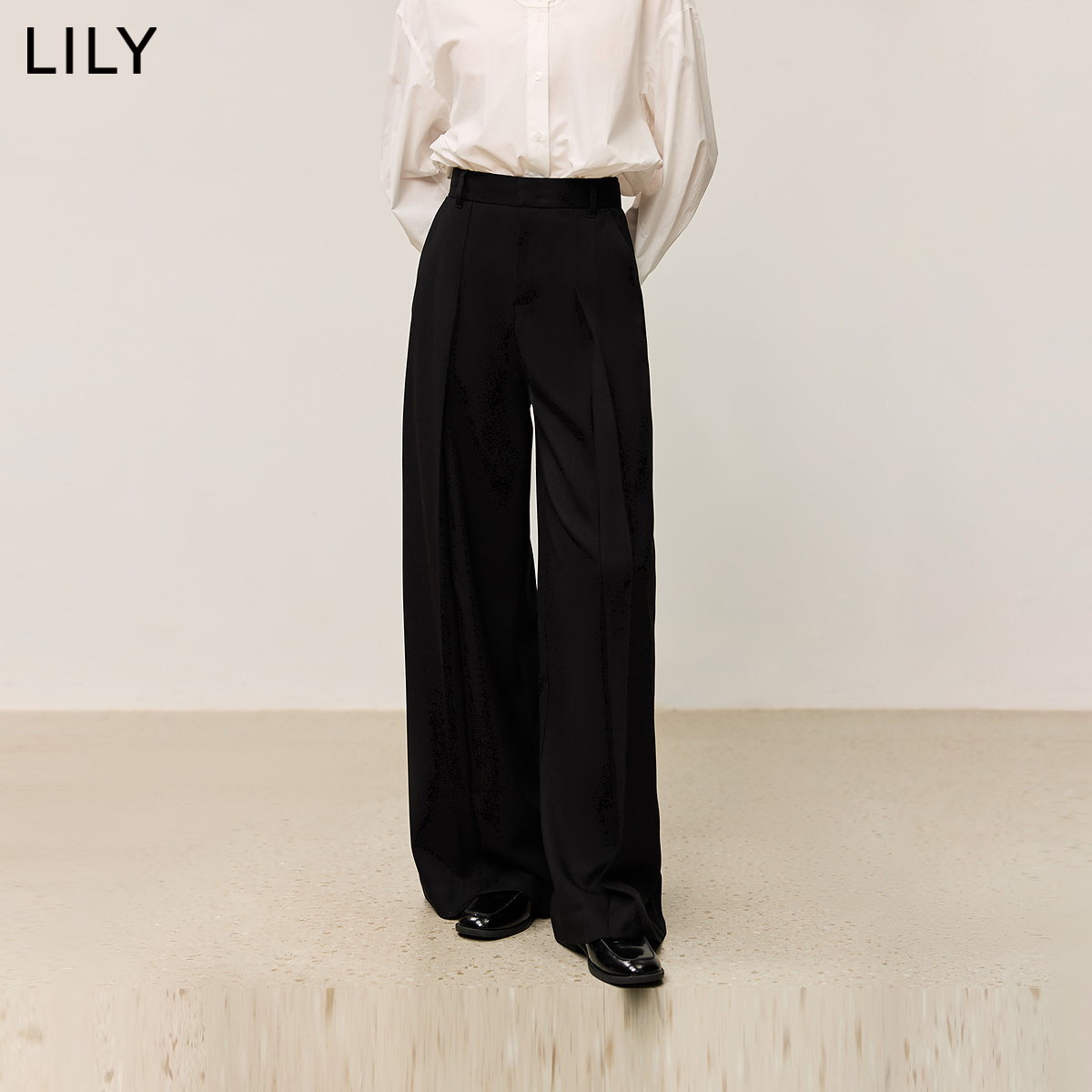 LILY2024冬新款女装格雷系经典宽松百搭通勤西装休闲裤灰色阔腿裤