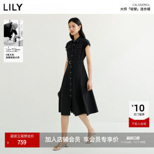 【轻塑连衣裙】商场同款LILY2026夏新款翻领收腰复古赫本裙女裙子