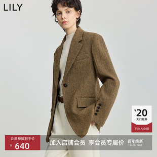老钱风加厚休闲西服上衣 秋冬季 LILY100%绵羊毛西装 外套女2025新款