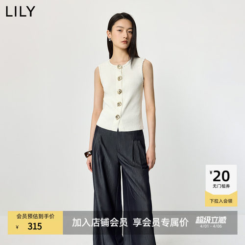 LILY通勤百搭无袖米色针织马甲