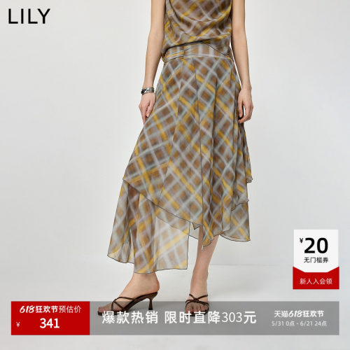 LILY通勤格纹不对称复古半身裙