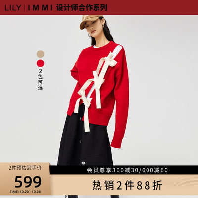 【LILYx IMMI合作设计师系列】LILY2022冬新款女装蝴蝶结羊毛毛衣