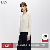 羊毛混纺软糯钉珠圆领套头气质通勤针织衫 LILY2026春新款 女装 毛衣