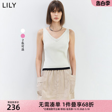 LILY2024夏新款女装气质拼色时尚V领修身针织吊带背心上衣打底衫