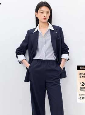 LILY2026春新款女装复古经典驳领休闲气质职业通勤藏青色西装外套