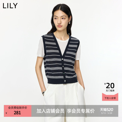 LILY莱赛尔混纺圆领假两件针织衫