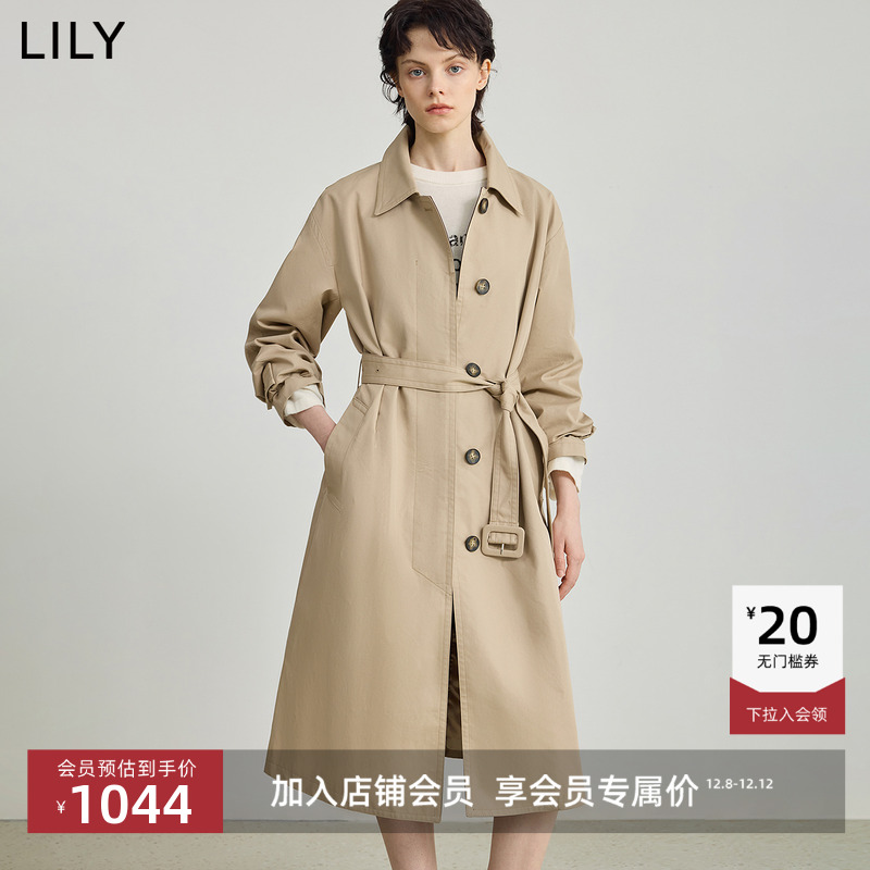 LILY翻领女装新款腰带风衣外套