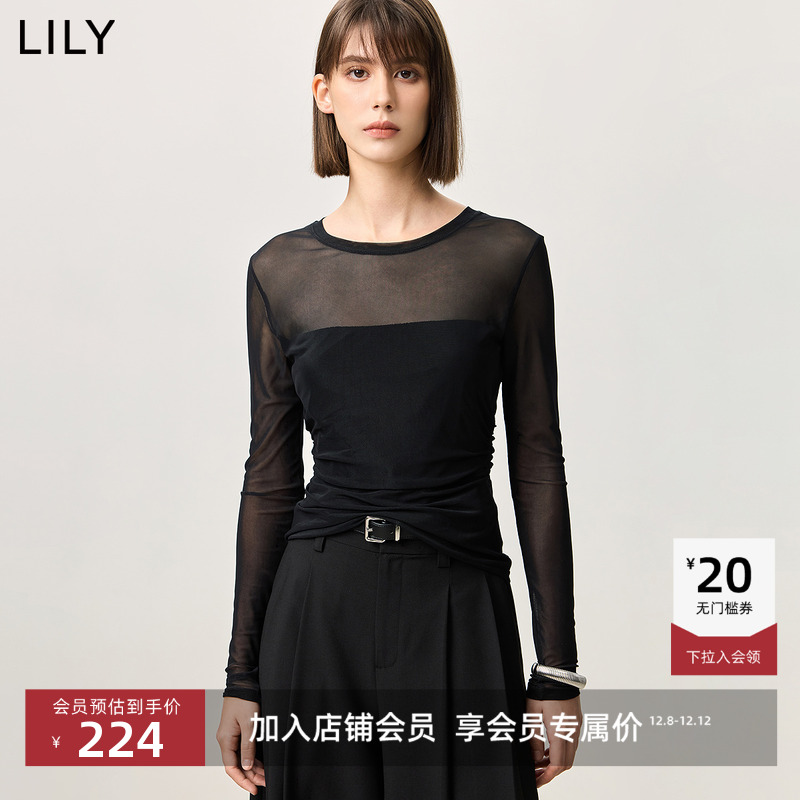 LILY长袖网纱T恤打底衫