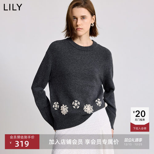LILY钩花羊毛混纺蕾丝套头针织衫