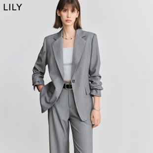百搭简洁一粒扣休闲灰色西装 通勤气质时尚 外套 女装 LILY2025新款