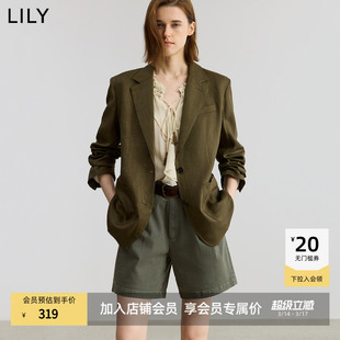 【100%亚麻】商场同款LILY2025新款女装复古老钱风驳领西装外套