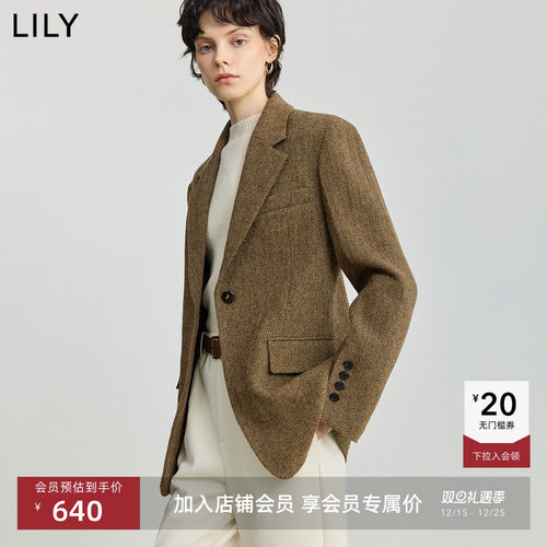 LILY通勤咖啡色加厚新款西装外套