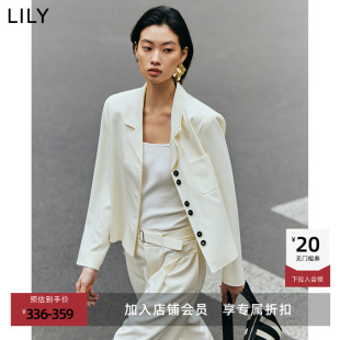 小个子 外套女短款 LILY2025新款 气质设计感撞色休闲米白色西装