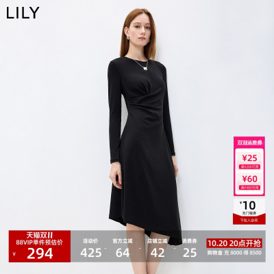LILY收腰不对称长袖修身连衣裙